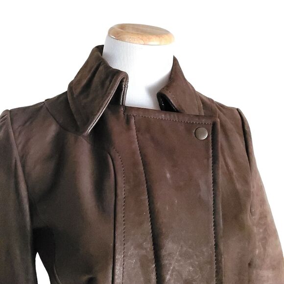 Kenneth Cole Reaction Women Size Small Chocolate Brown Leather Jacket Military - Picture 5 of 12